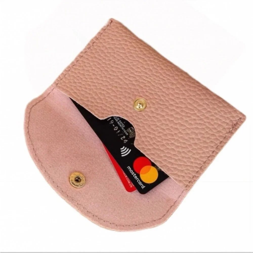 Blush Leather Credit Card Holder with Snap Closure